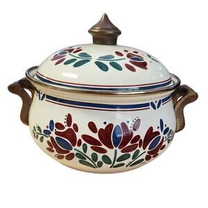 1982 ASTA 7" Enamelware Dutch Oven Brass Handles Made in Germany Cookware Pot